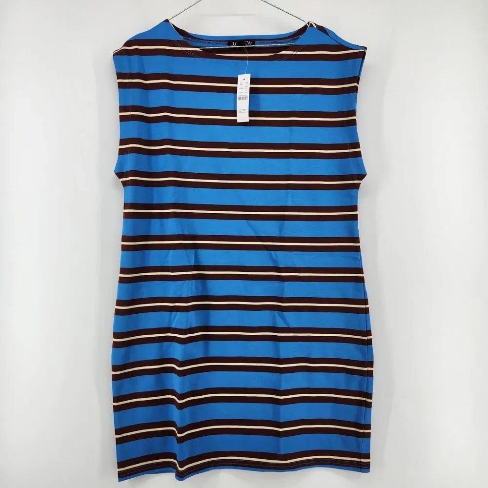 J.Crew Women's Medium Bright Horizon Blue Stripe Mini Knit Dress‎ NWT